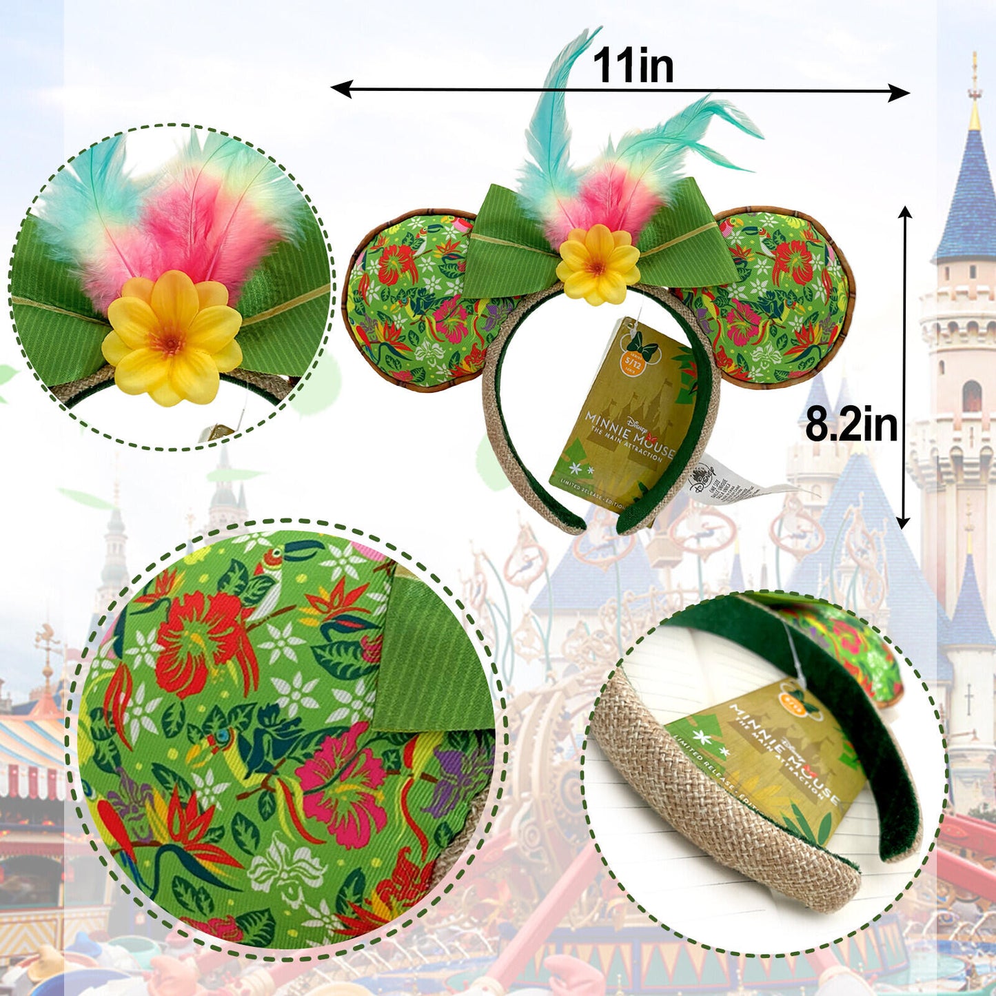 Enchanted Tiki Room Mickey Ears Disney Parks Headband Green Feather