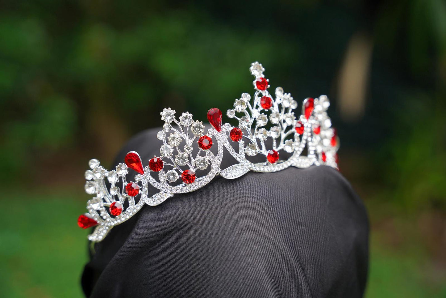 True Red Crystal Tiara Silver Bridal Crown Birthday Wedding Gift Diadem prom