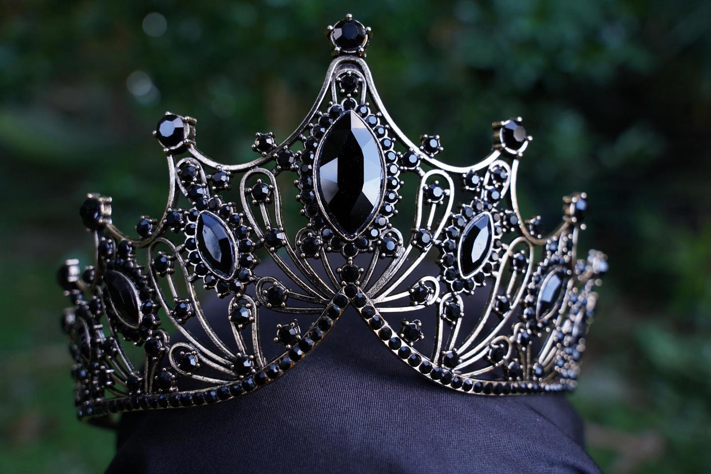 Tiered Gothic Black Crystal Crown Bridal Tiara Birthday Wedding Gift Diadem