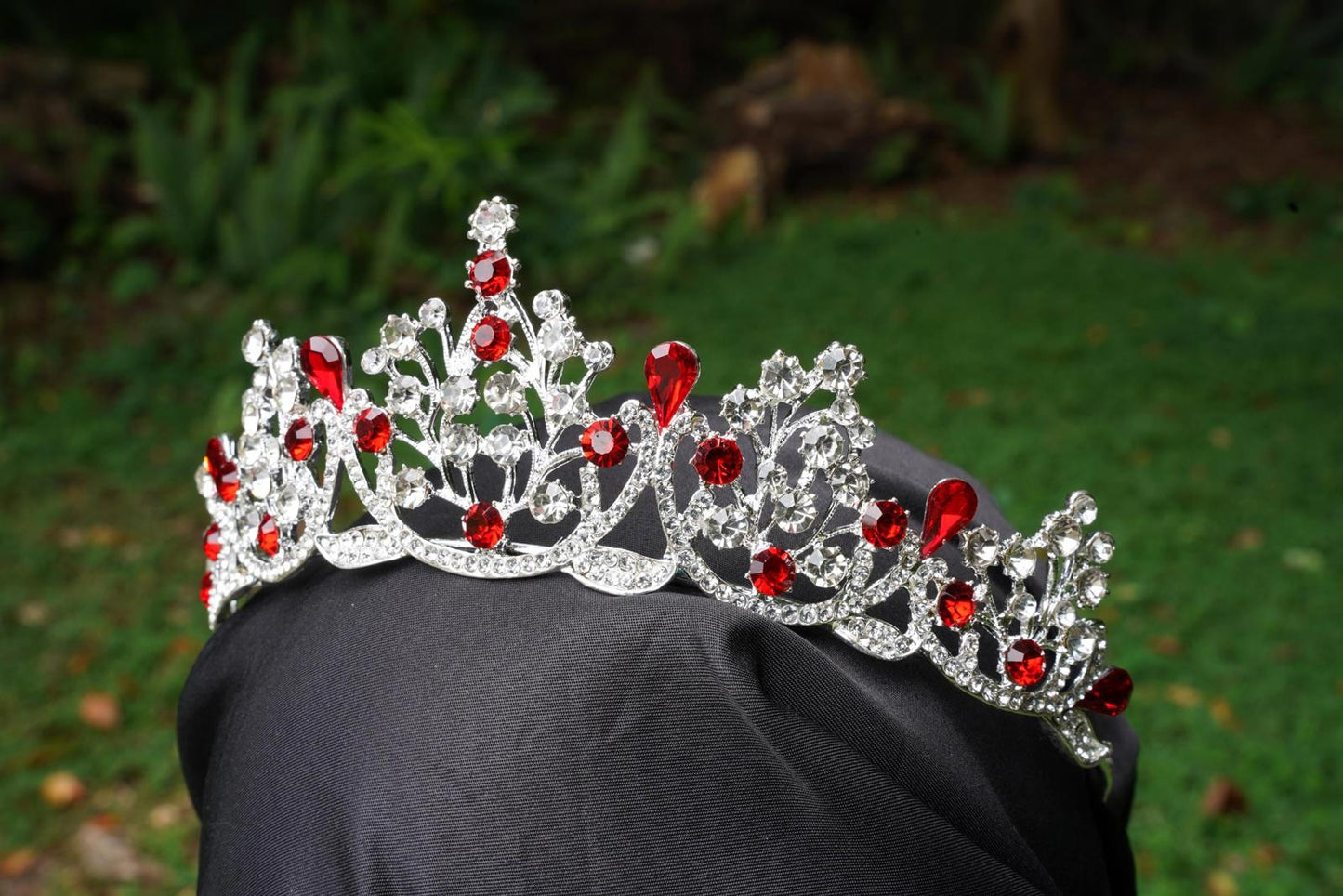 True Red Crystal Tiara Silver Bridal Crown Birthday Wedding Gift Diadem prom