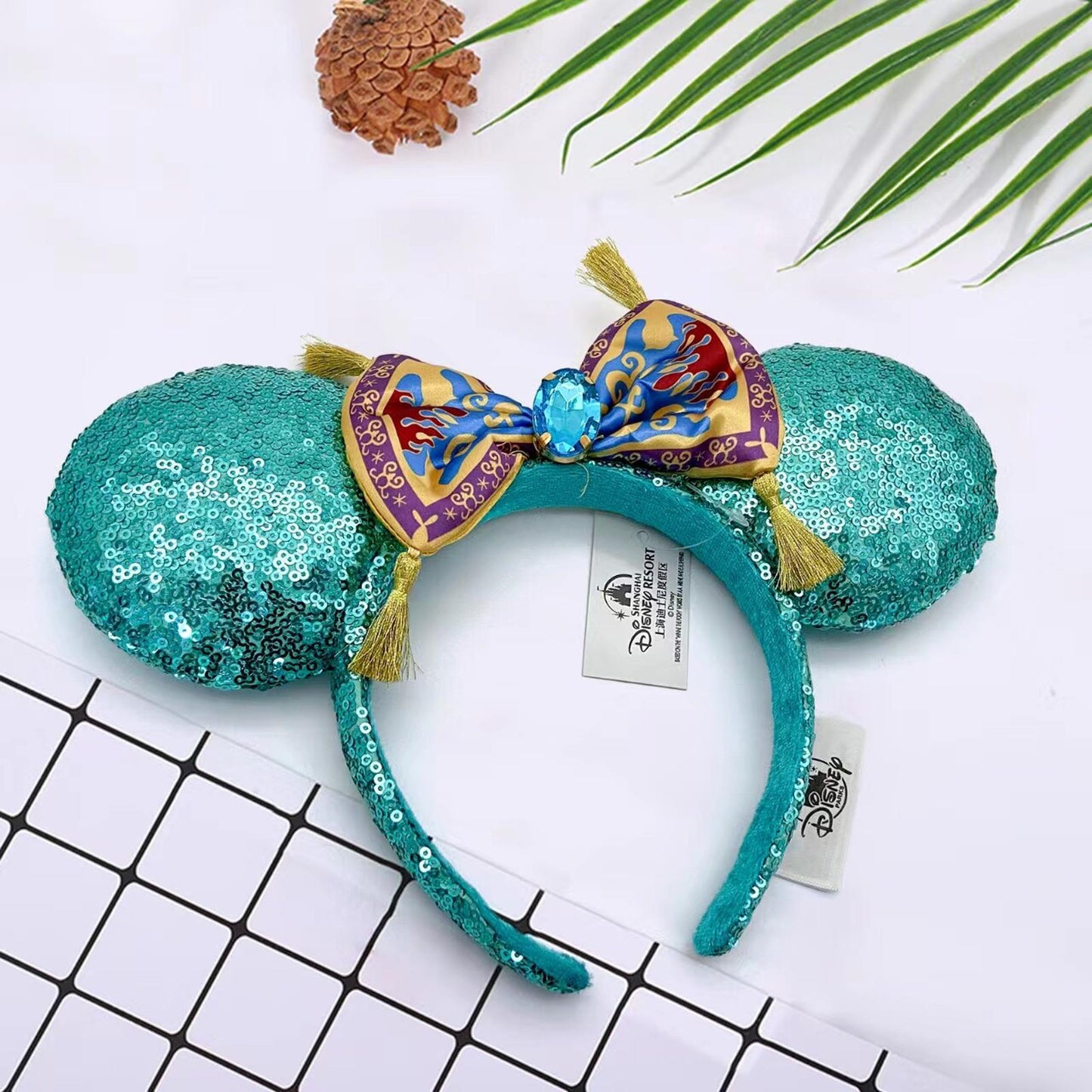 Aladdin Jasmine Magic Carpet Bow Sequin Palace Green Minnie Ears Headband