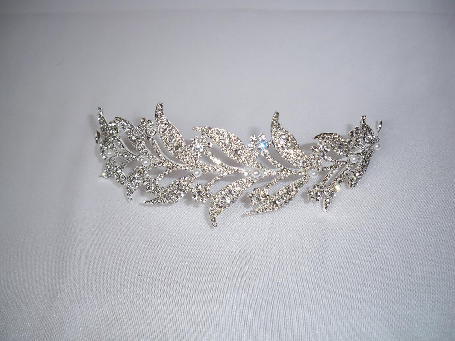 Silver Crystal Laurel Leaf Wedding Hair Tiara Crown: Bridal, Prom, Birthday