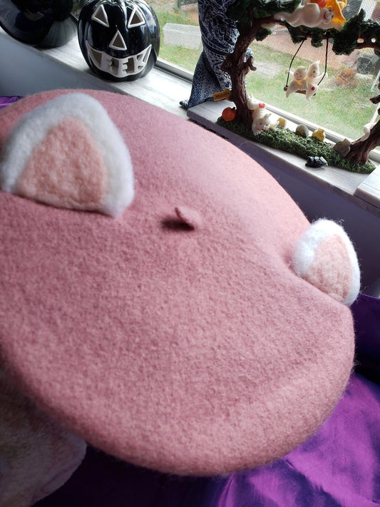 Cute Cat Ear Beret: Kawaii Wool Winter Hat & Cap (High Quality) Mauve Pink