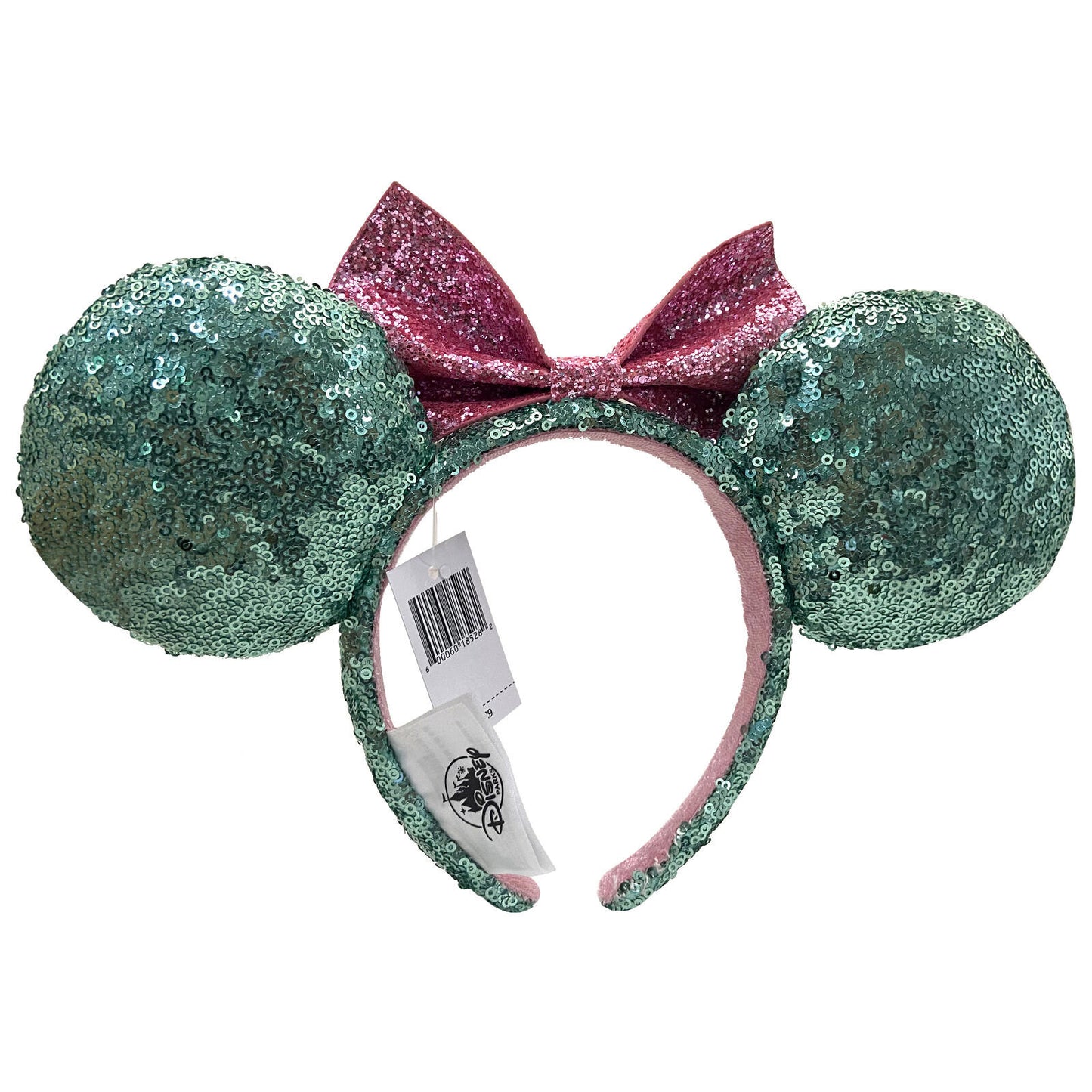 Pink Sugar Rush Bow Green Sequin Minnie Mouse Ears Glitter Headband