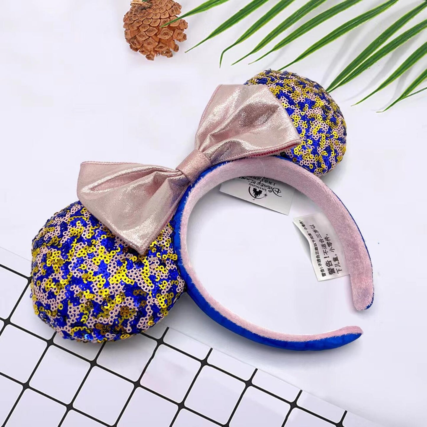 Disney Parks Disneyland Resorts Minnie Mouse Blue Pink Sequin Ears Headband