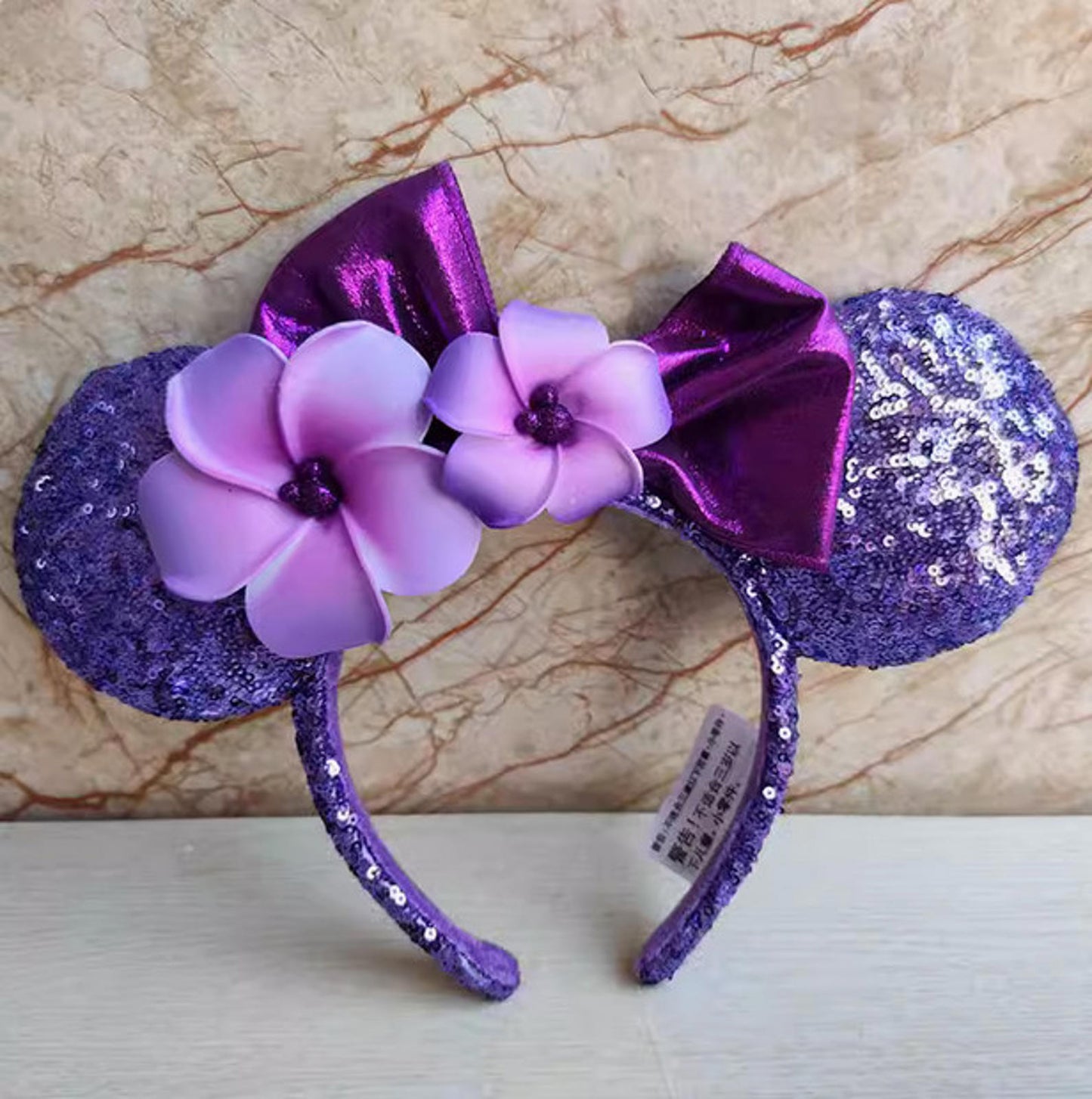 Purple Flower Plumeria Minnie Ears Aulani Hawaii Headband
