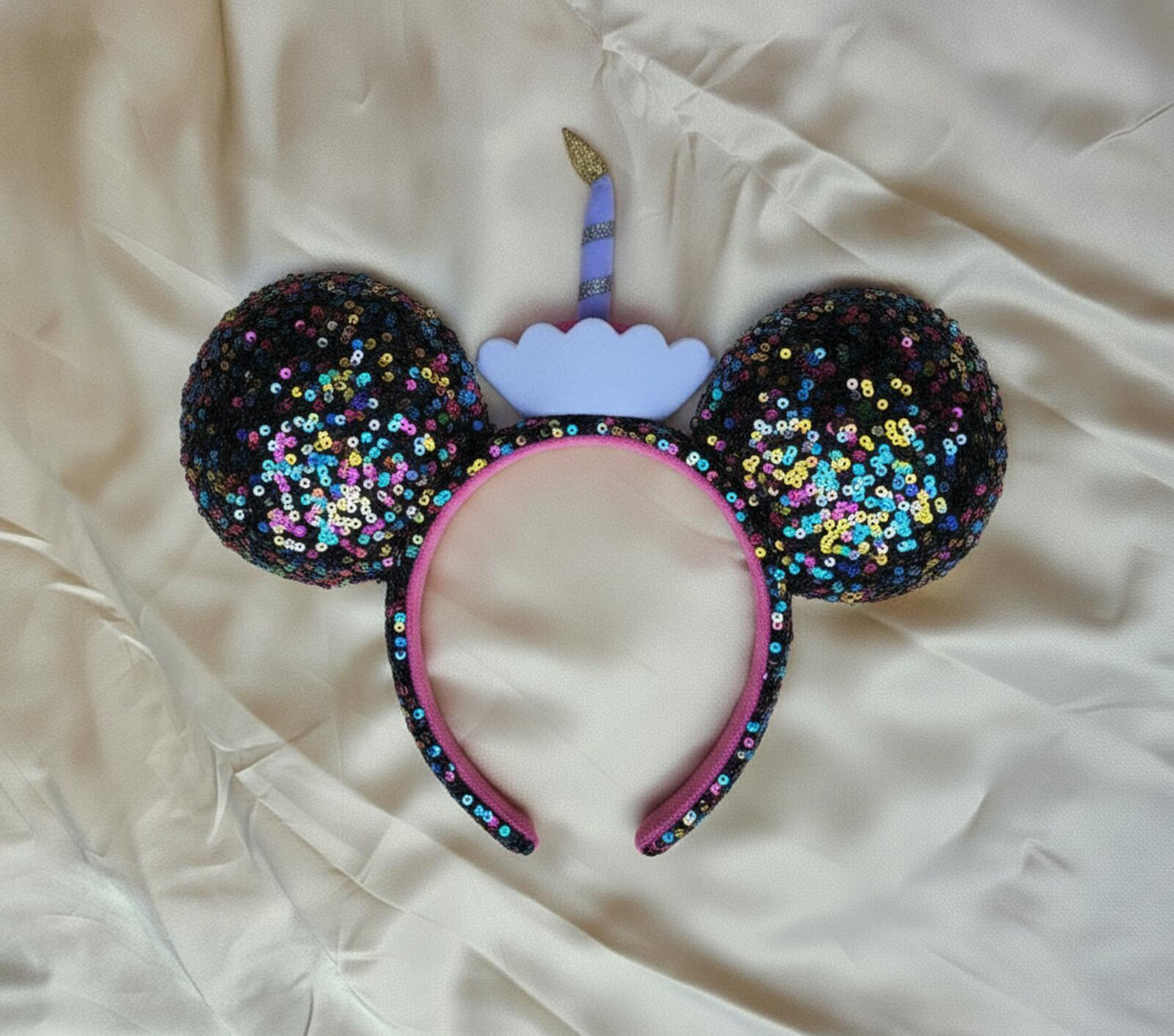 Happy Birthday Minnie Mickey Ears Cupcake Cake Sequined Headband