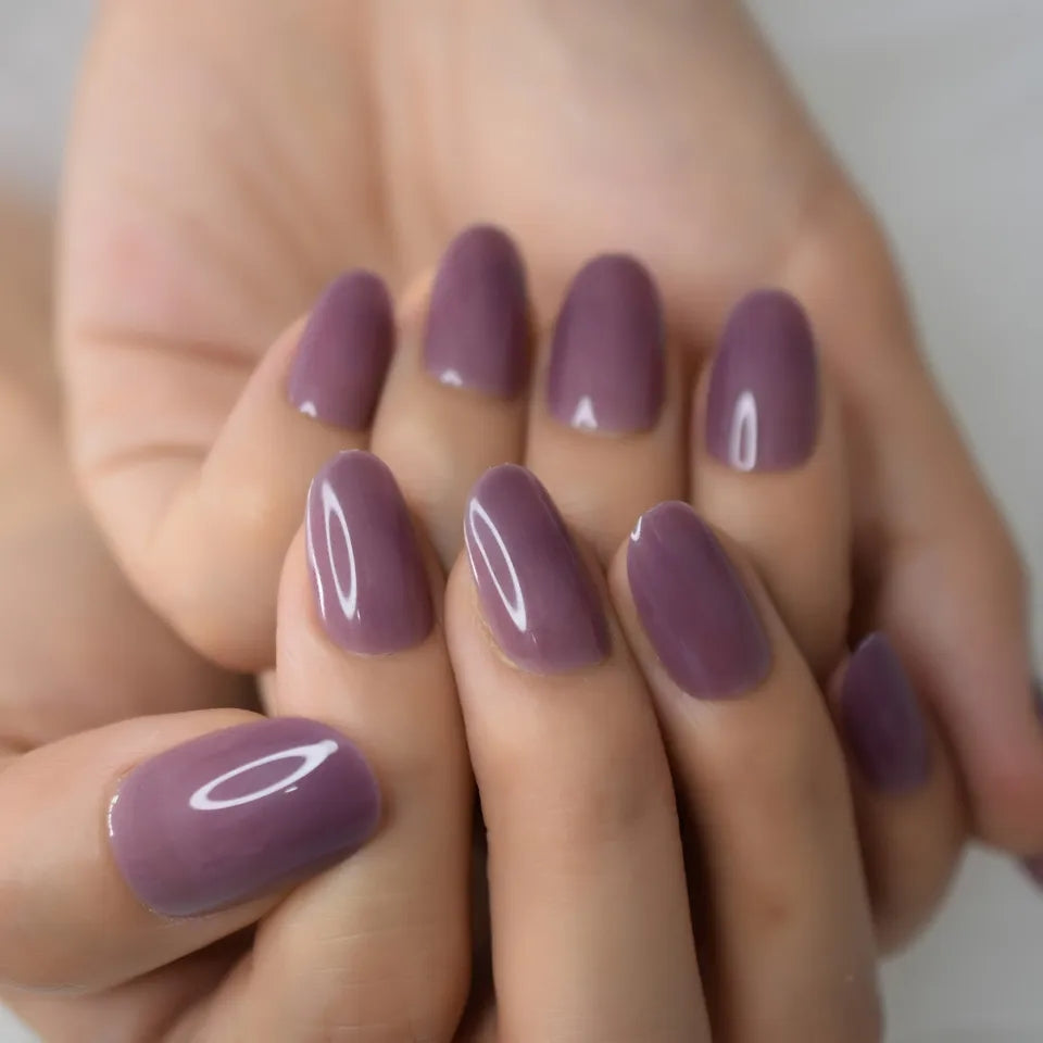 24 Purple mauve Jelly Press on nails glue on gel shiny almond rounded short medium