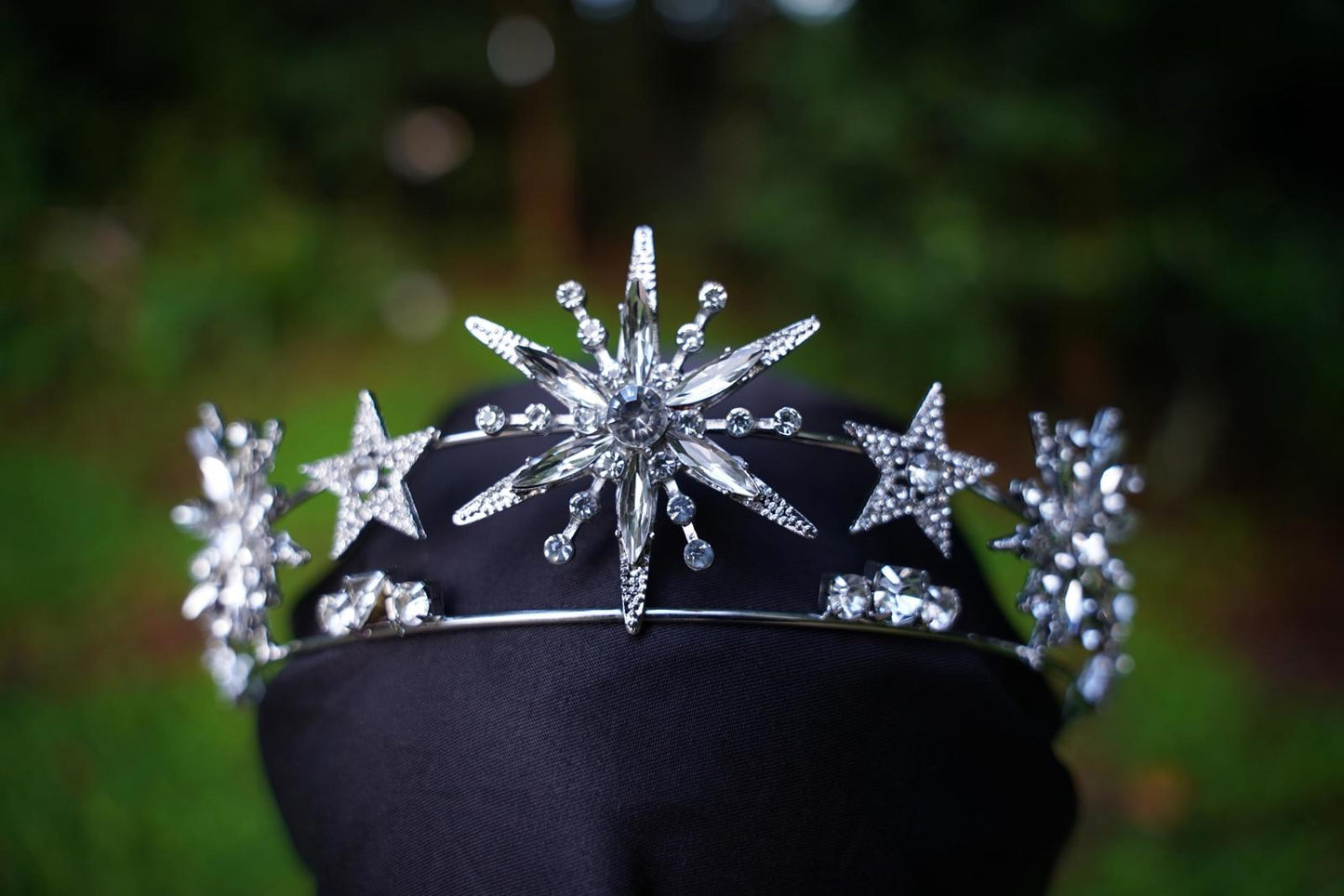 Art Deco Crystal Star Tiara: Vintage Silver Bridal Crown
