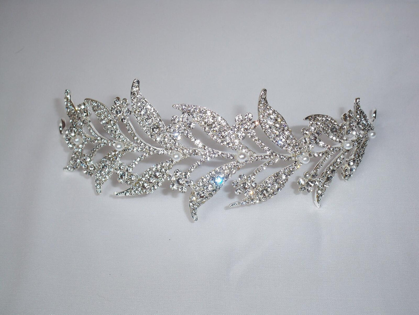 Silver Crystal Laurel Leaf Wedding Hair Tiara Crown: Bridal, Prom, Birthday