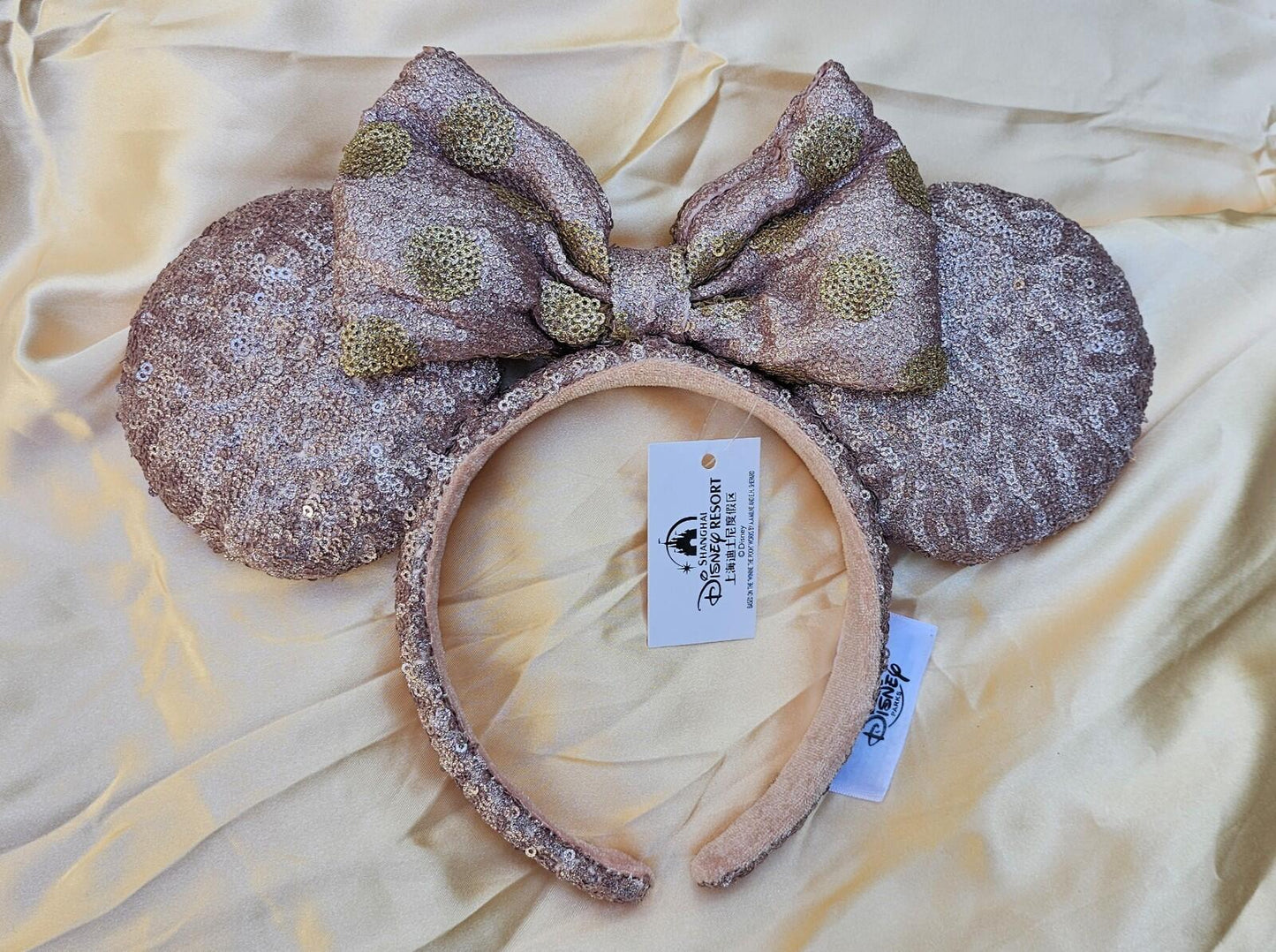 Unique Mauve Rose Gold Sequin Bow Minnie Ears Headband Sparkly