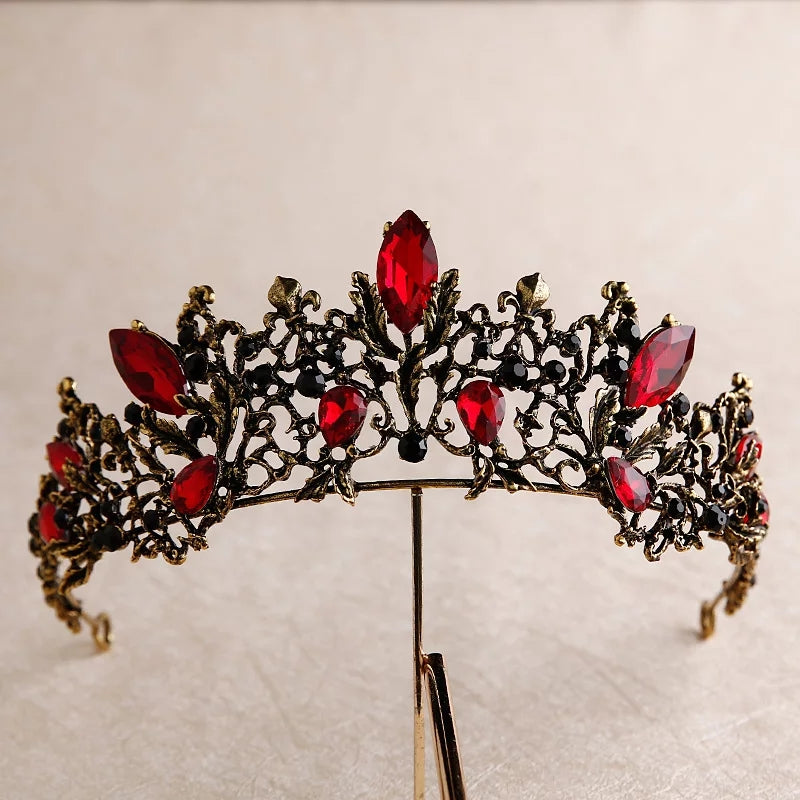Gothic Red Vintage Baroque Tiara Dark Black Crown Evil Queen diadem headdress bridal Halloween cosplay Wedding pageant royalty