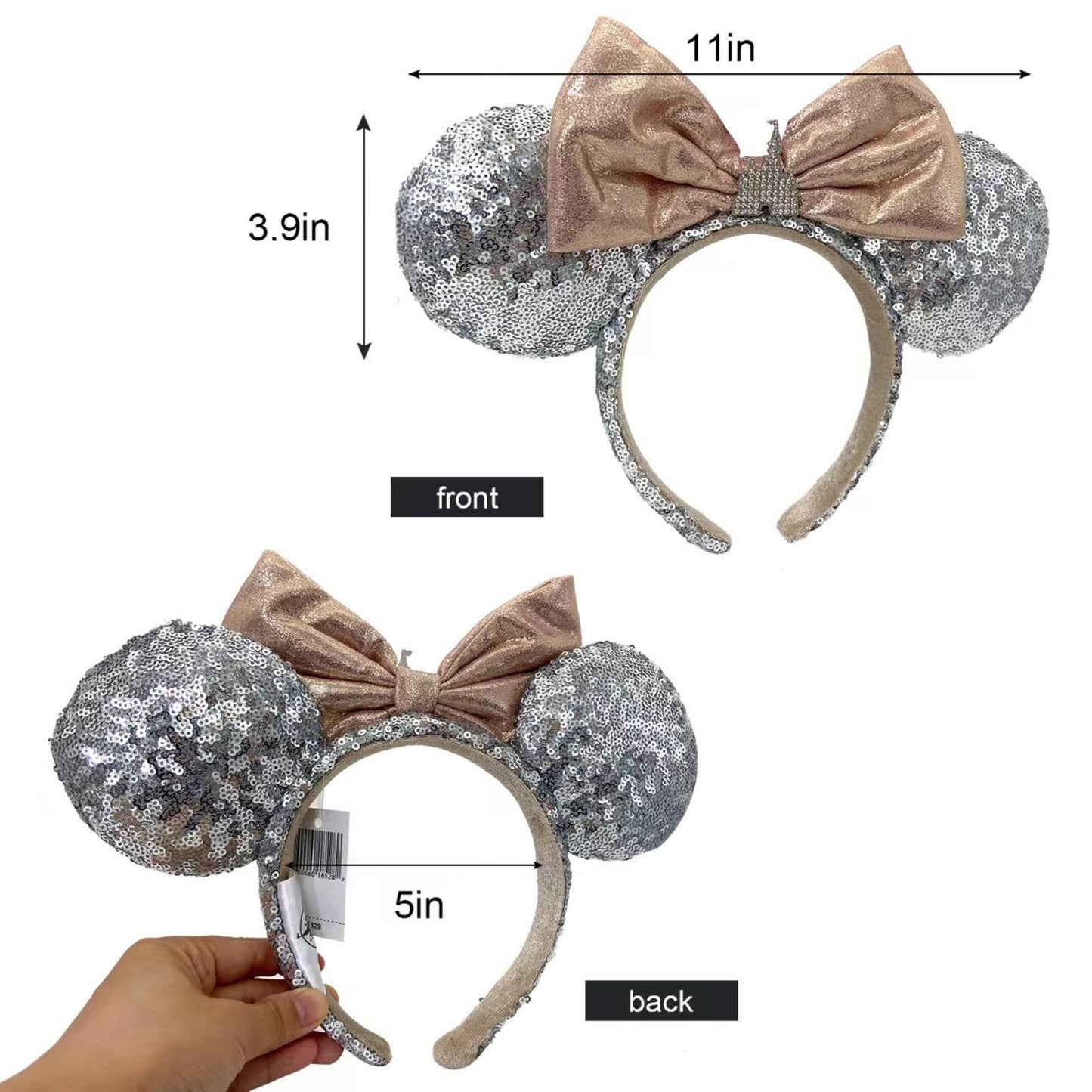 Disney Store Disneyland Paris Minnie Mouse Castle Ears Headband silver Champagne