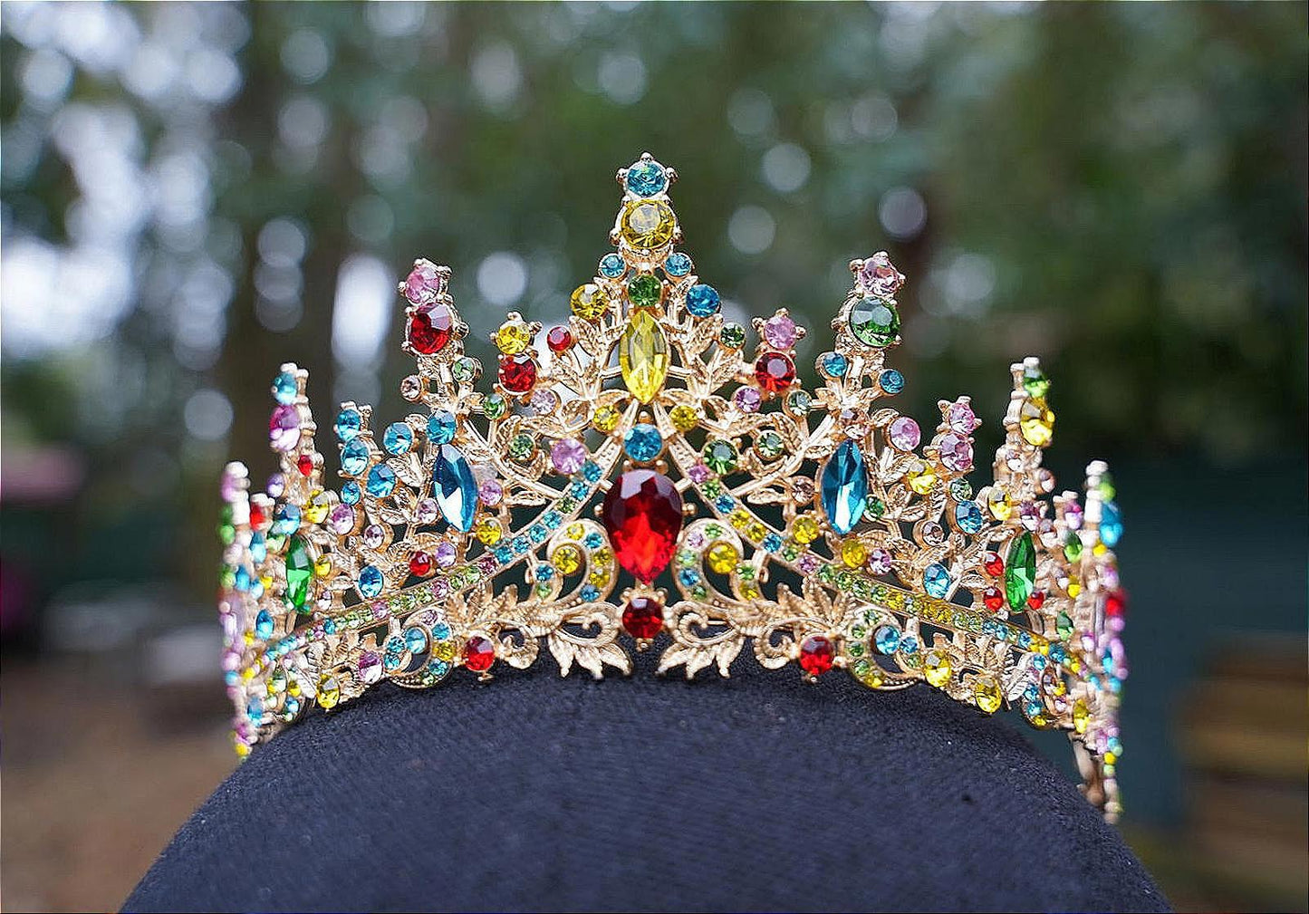 Gold Multicolor Crystal Tiara Bridal Crown Birthday Wedding Gift Diadem prom