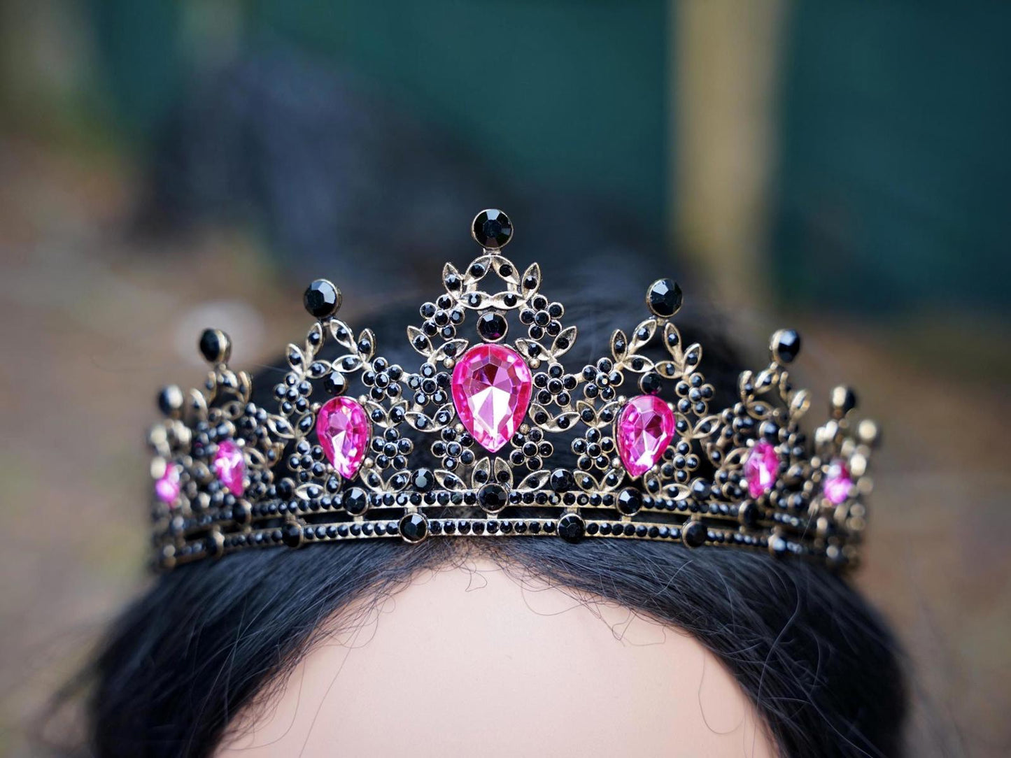 Pink and Black Goth Tiara Bridal Crown Birthday Gift Diadem prom