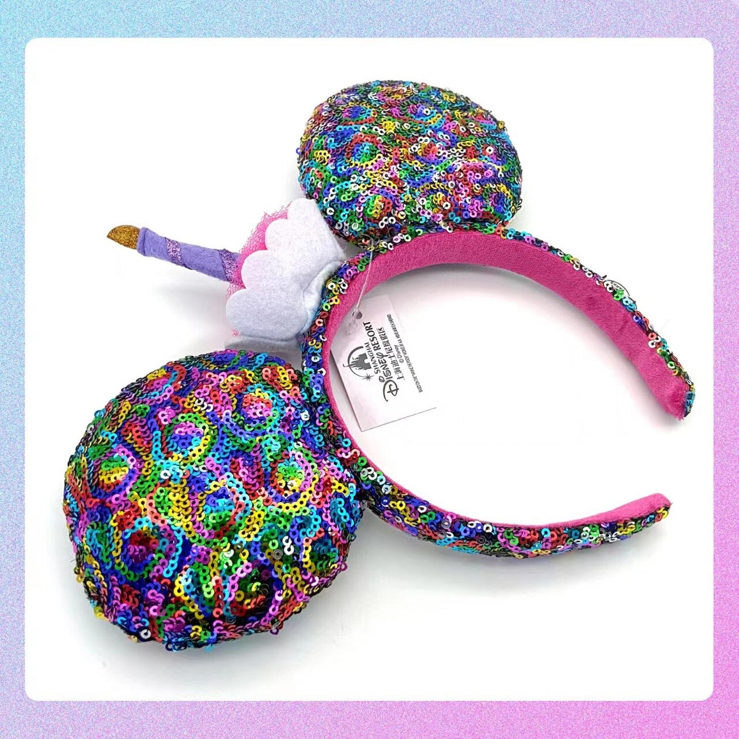 Disney Parks Happy Birthday Minnie Mickey Ears Cupcake Cake Sequined Headband