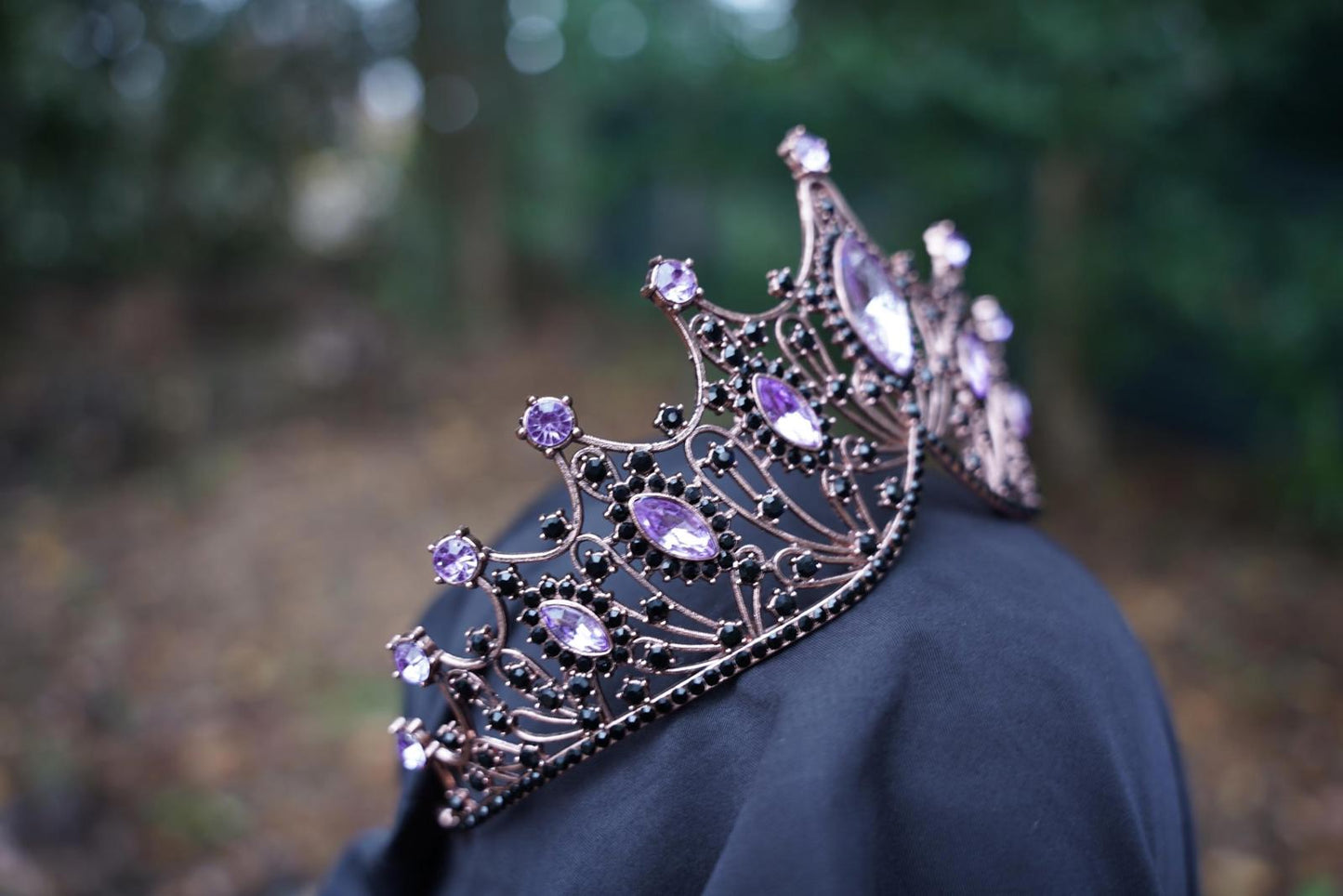 Tiered Purple Crystal Tiara Rose Gold Metal Bridal Crown Birthday Wedding