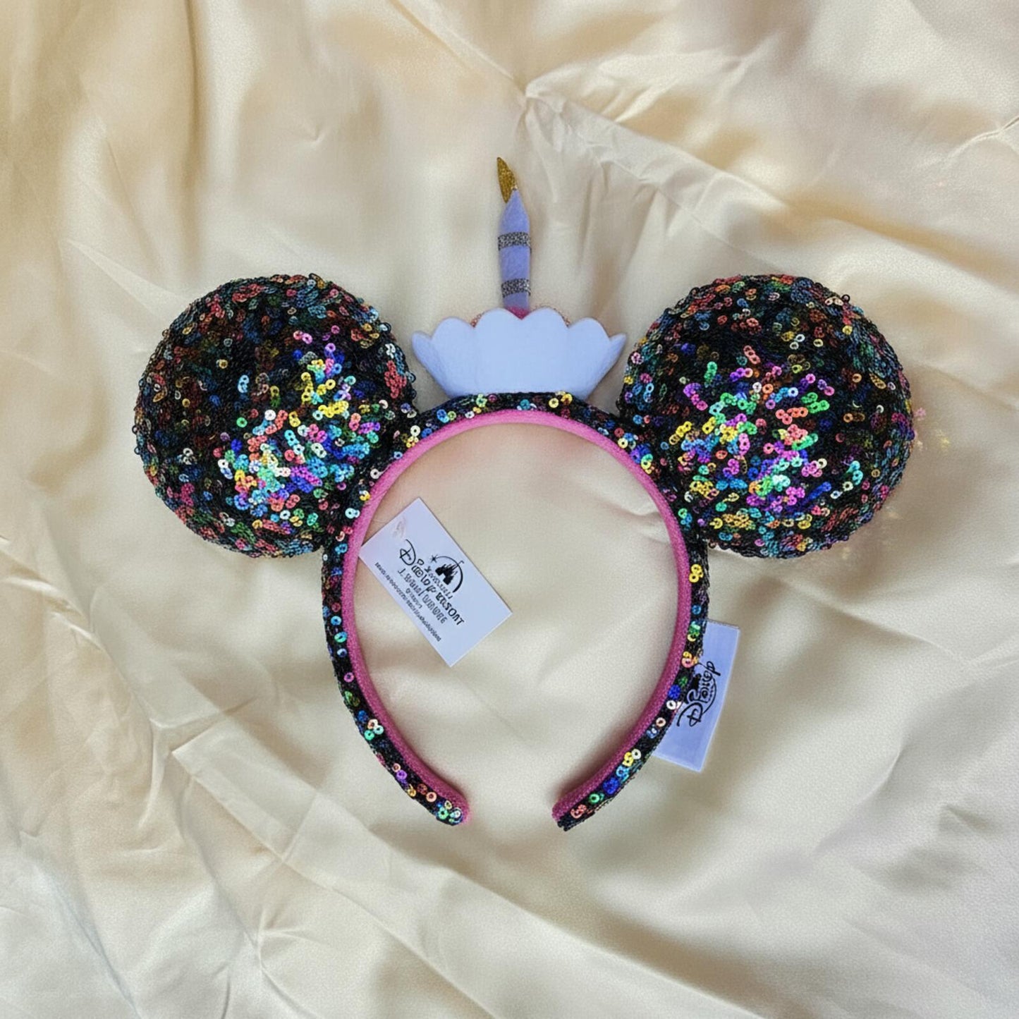 Happy Birthday Minnie Mickey Ears Cupcake Cake Sequined Headband