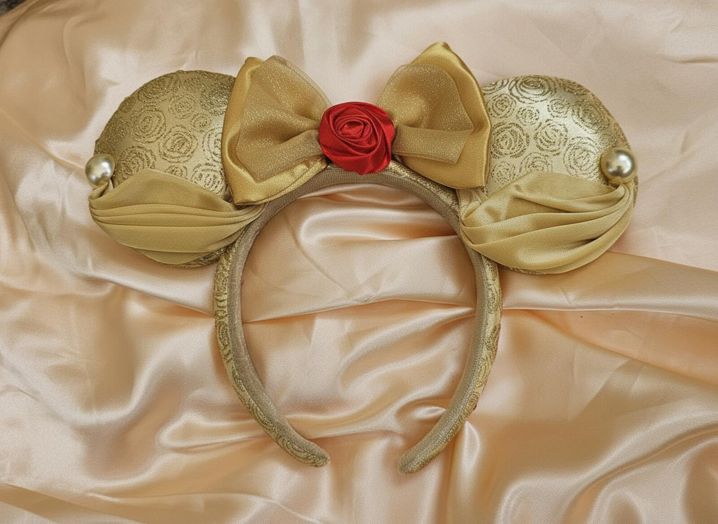 Belle Minnie Mouse Ears Mickey Bow Beauty & the Beast Headband