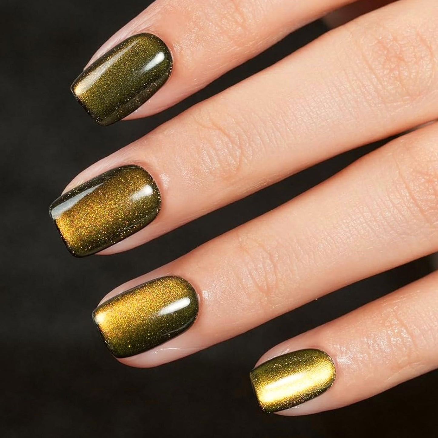 SHORT CAT EYE Gold Rust Full Cover 24 Square Nail Tips Press On Glue Set!