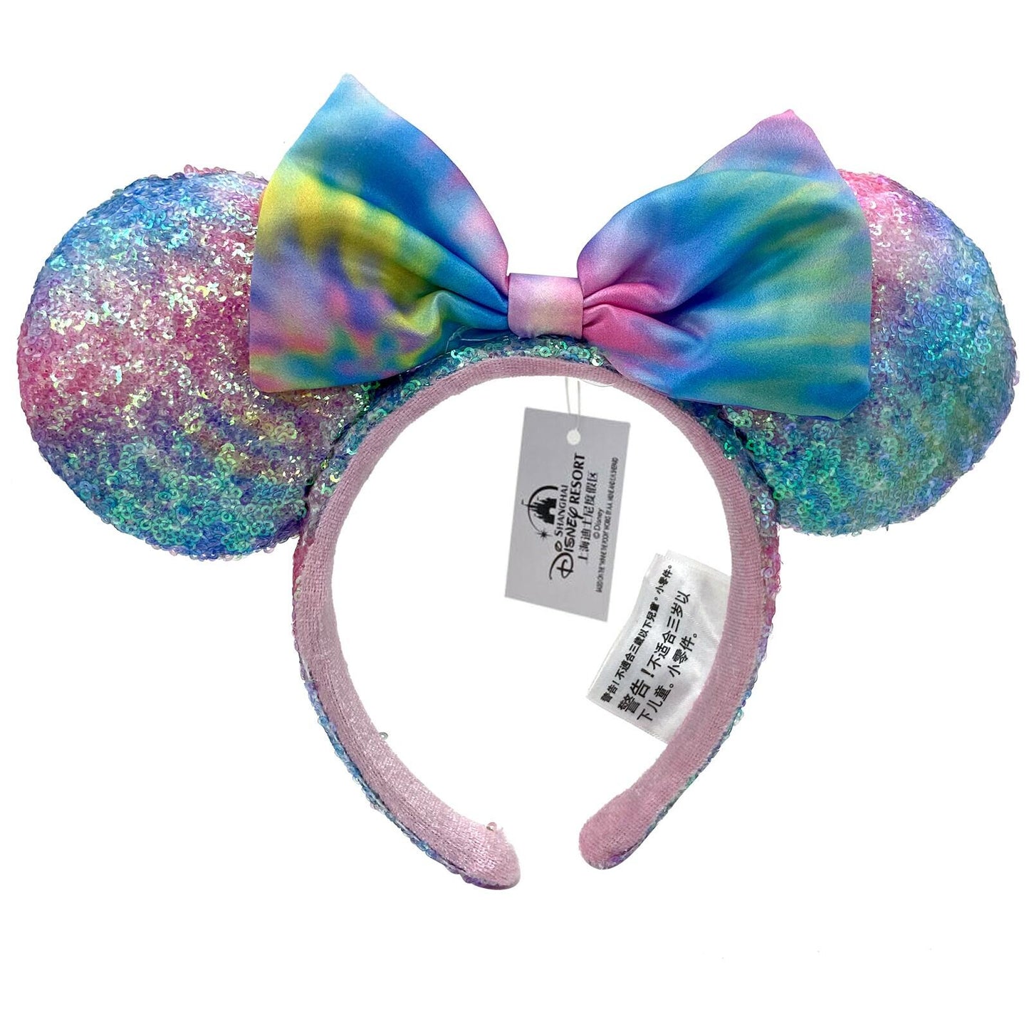 Disney Parks Tie Dye Pastel Ears Headband Pink Blue Gradient Sequin Bow
