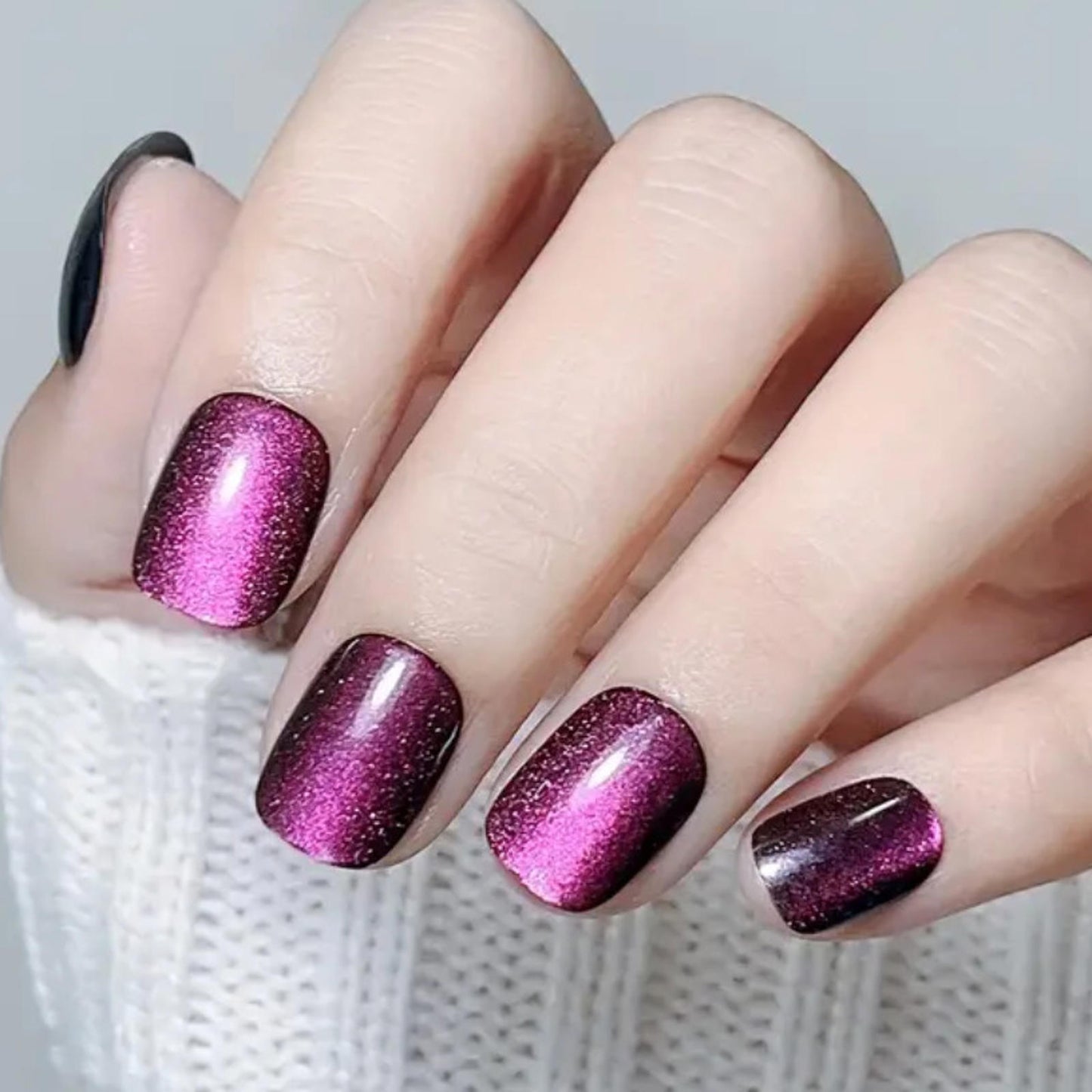 SHORT *CAT EYE CYBER PURPLE* Full Cover 24 Square Nail Tips Press On Glue Set!