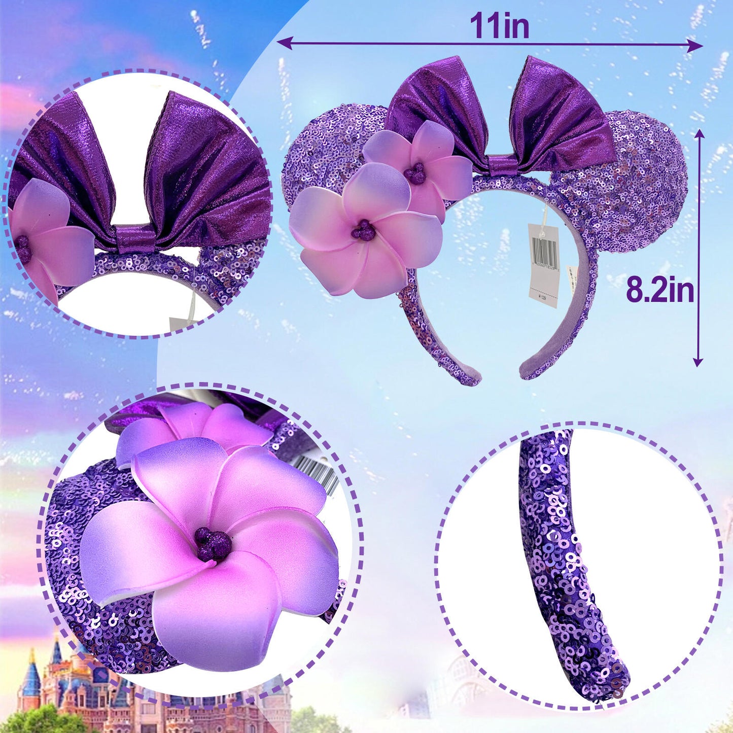Purple Flower Plumeria Minnie Ears Aulani Hawaii Headband