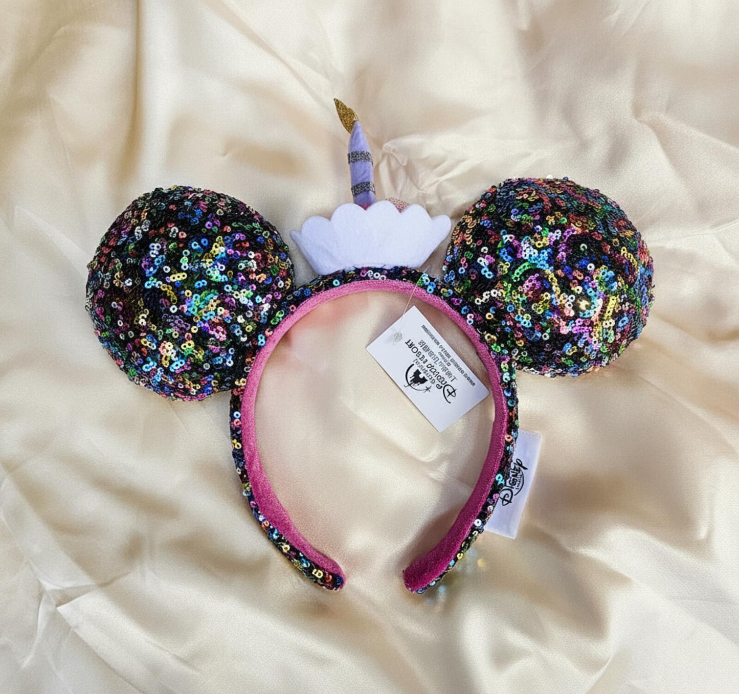 Happy Birthday Minnie Mickey Ears Cupcake Cake Sequined Headband