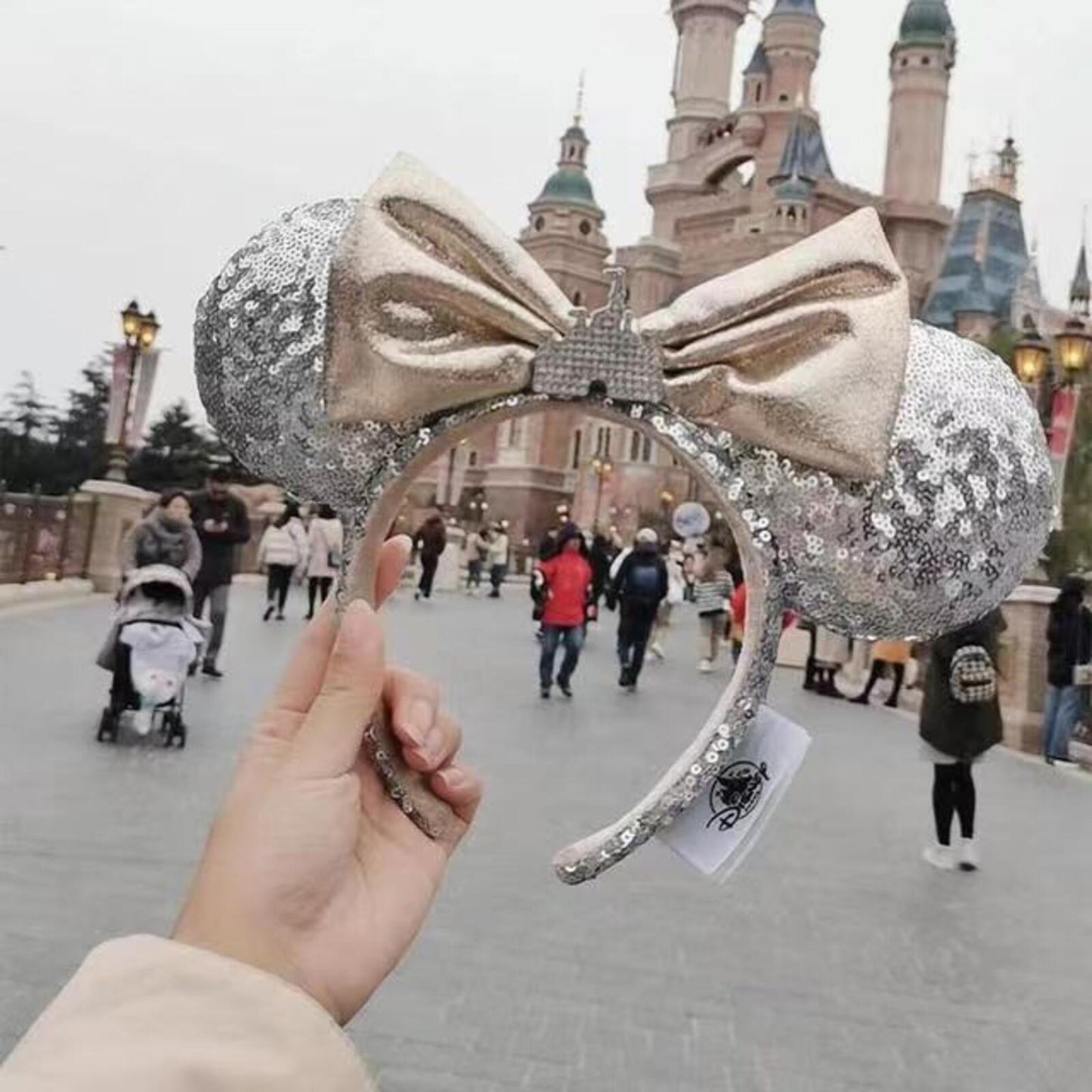 Disney Store Disneyland Paris Minnie Mouse Castle Ears Headband silver Champagne