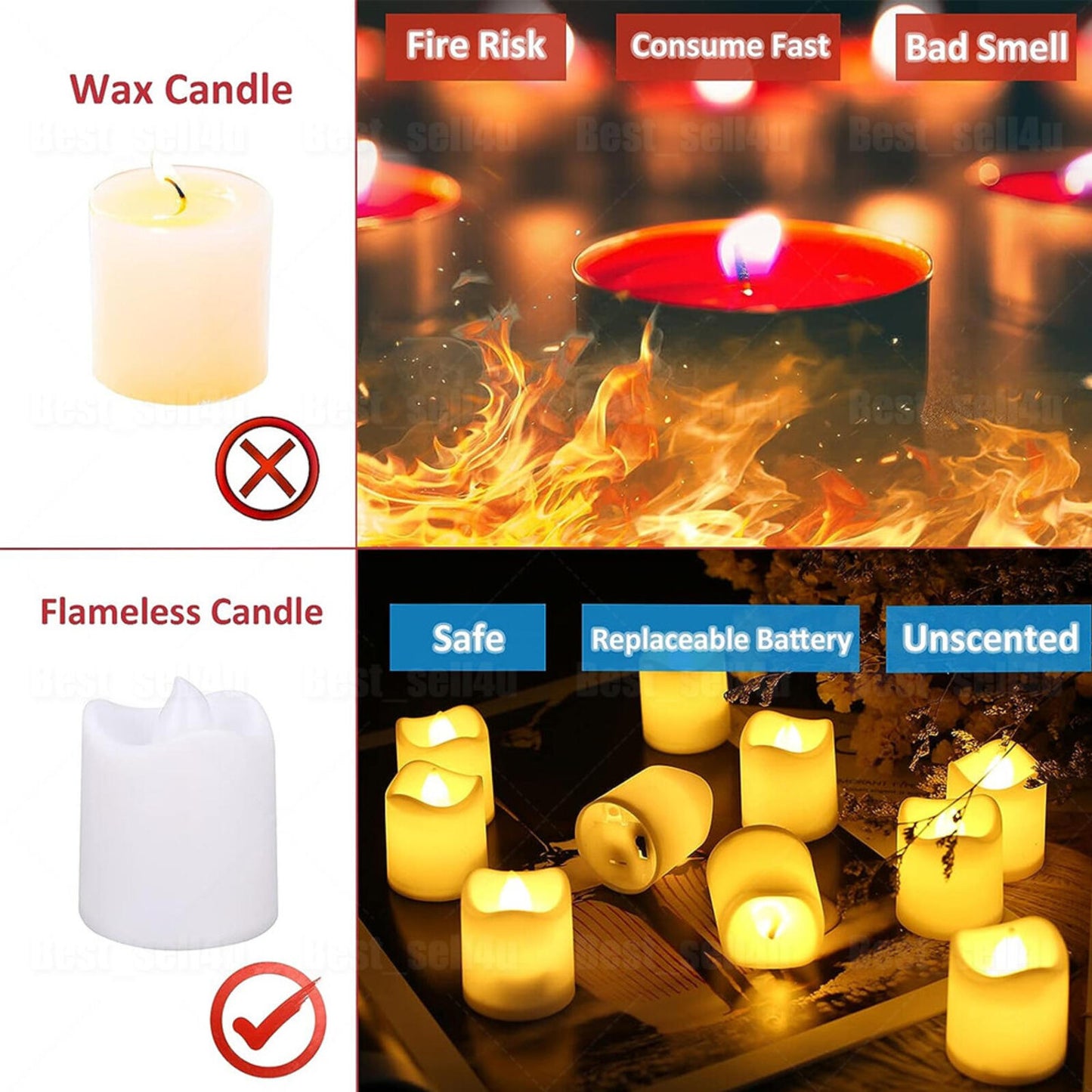 12PCS Flameless LED Tea Lights Votive Candles Lamp Decor Battery Operated Set