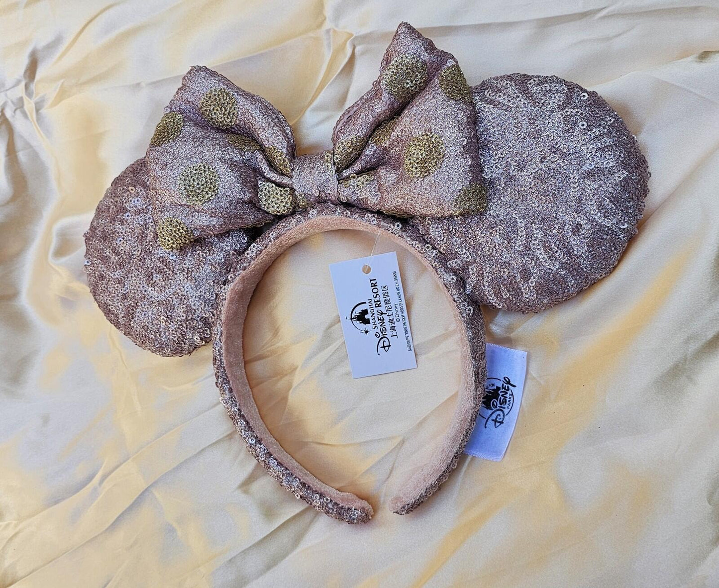 Unique Mauve Rose Gold Sequin Bow Minnie Ears Headband Sparkly
