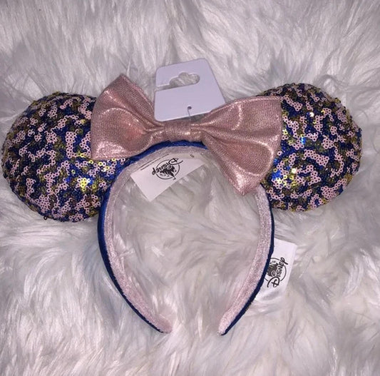 Disney Parks Disneyland Resorts Minnie Mouse Blue Pink Sequin Ears Headband