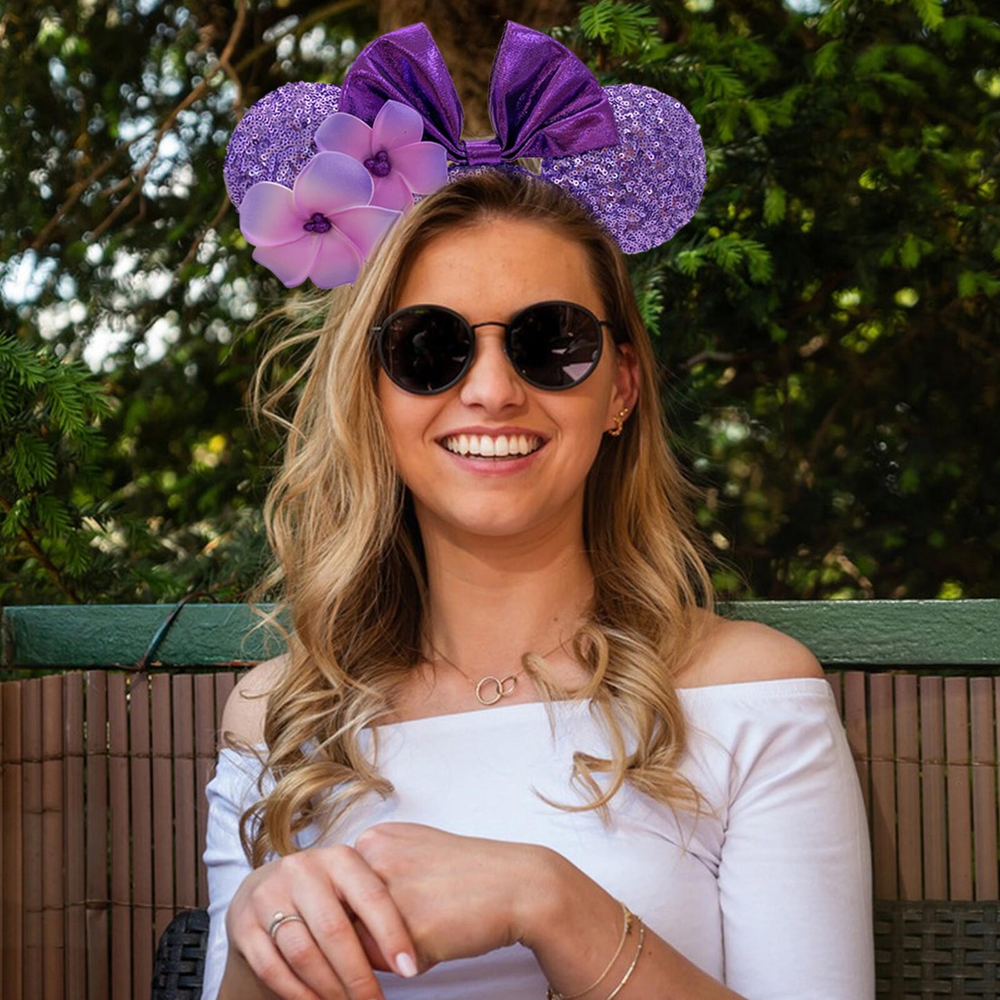 Purple Flower Plumeria Minnie Ears Aulani Hawaii Headband