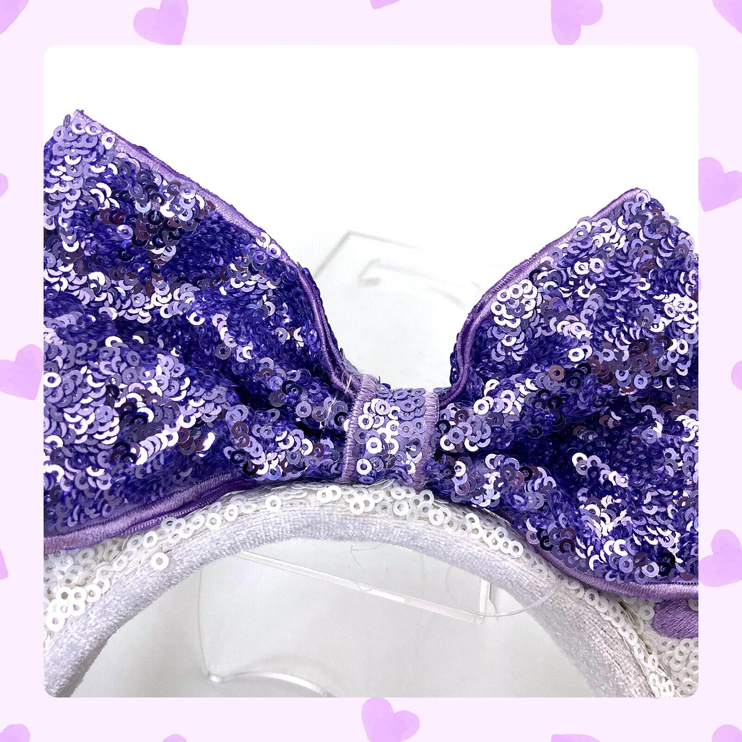 Disney Purple Heart White Sequin Minnie Mickey Mouse Ear Bow Headband
