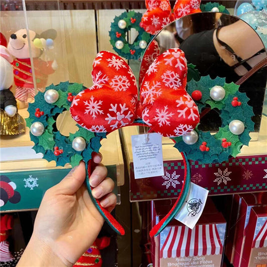 Disney Parks Ears Minnie Christmas Holiday Pearl 2021 Wreath Bow Headband