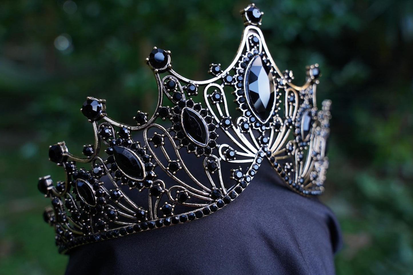 Tiered Gothic Black Crystal Crown Bridal Tiara Birthday Wedding Gift Diadem