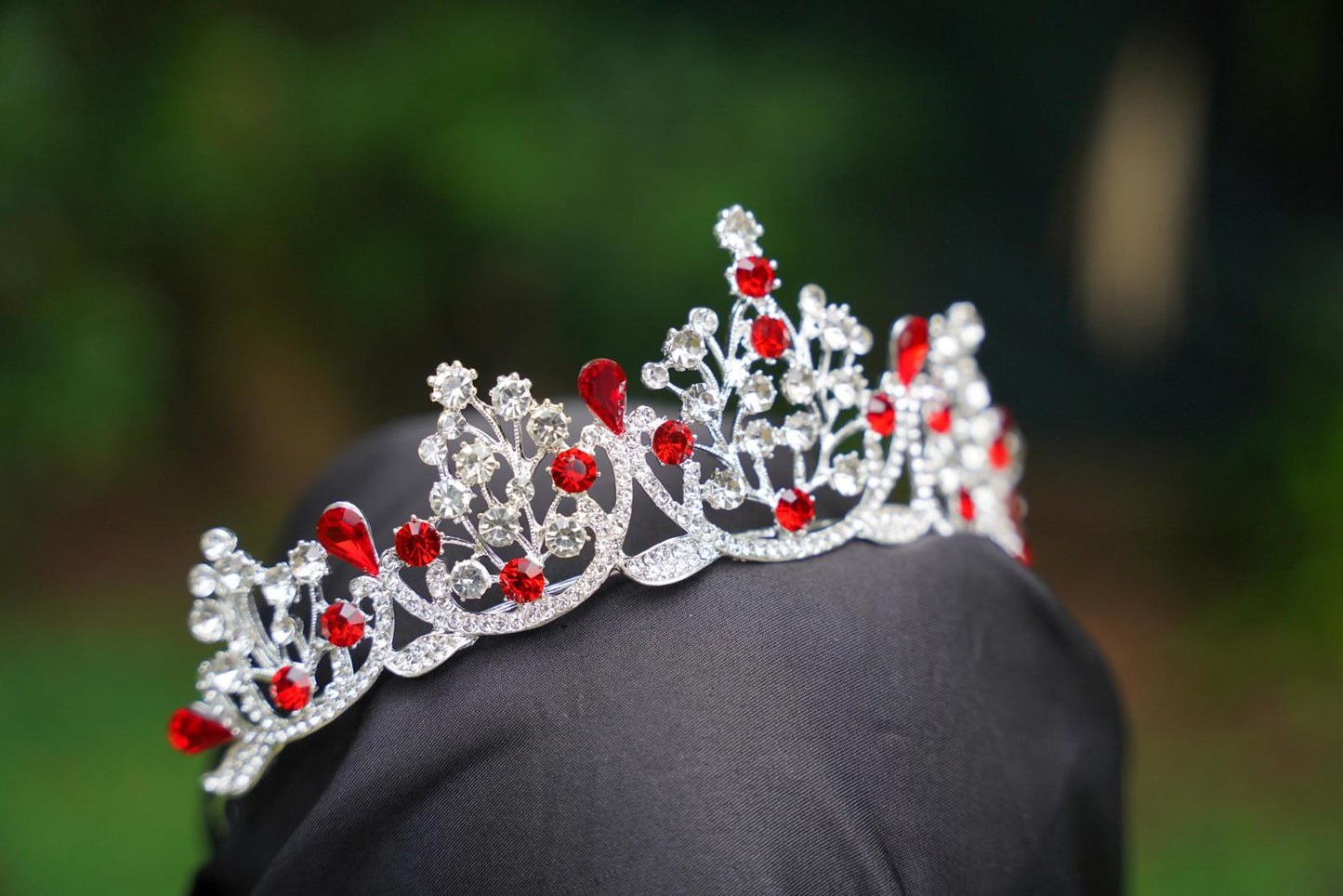 True Red Crystal Tiara Silver Bridal Crown Birthday Wedding Gift Diadem prom