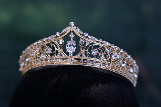 Oval Gem Gold Crystal Tiara Bridal Crown Birthday Wedding