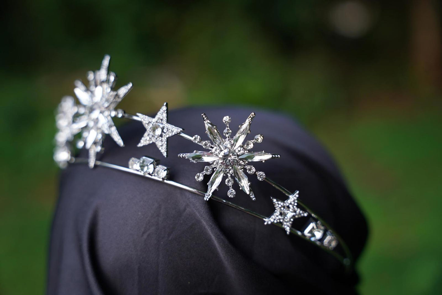 Art Deco Crystal Star Tiara: Vintage Silver Bridal Crown