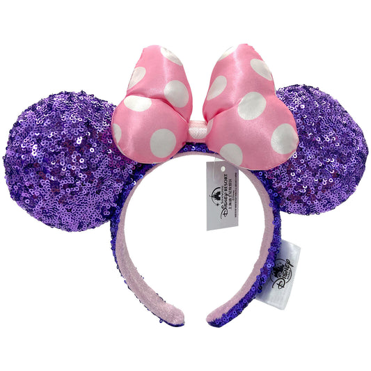 Purple Sequin Pink Polka Dot Bow Minnie Mickey Mouse Ears