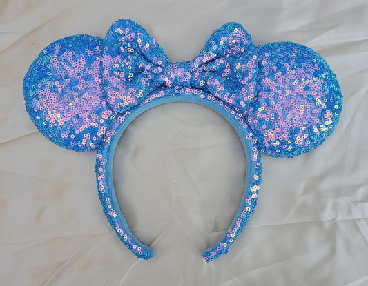 Aurora Blue Sequin Minnie Mickey Mouse Ears Bow Headband Gifts