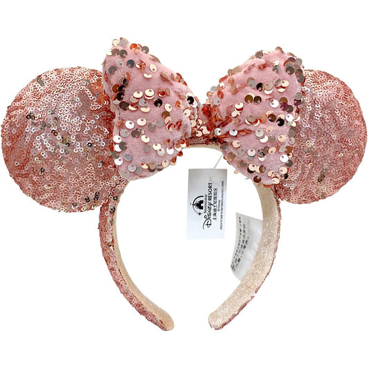 Puffy Rose Gold Sequin Minnie Mouse Ears Headband Bow