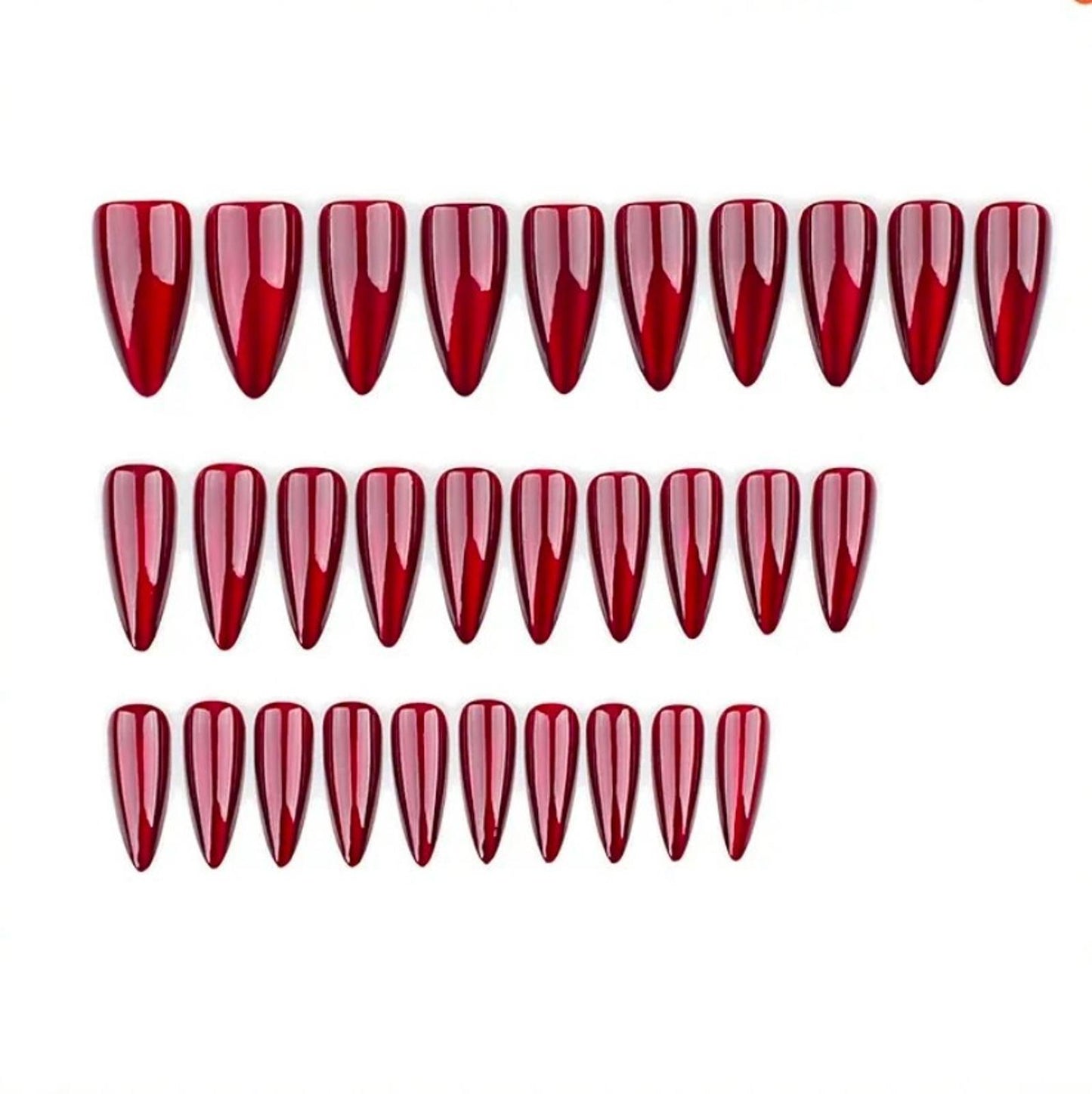 24 Red CAT EYE Press On Nails with glue extra long stiletto magnet galaxy