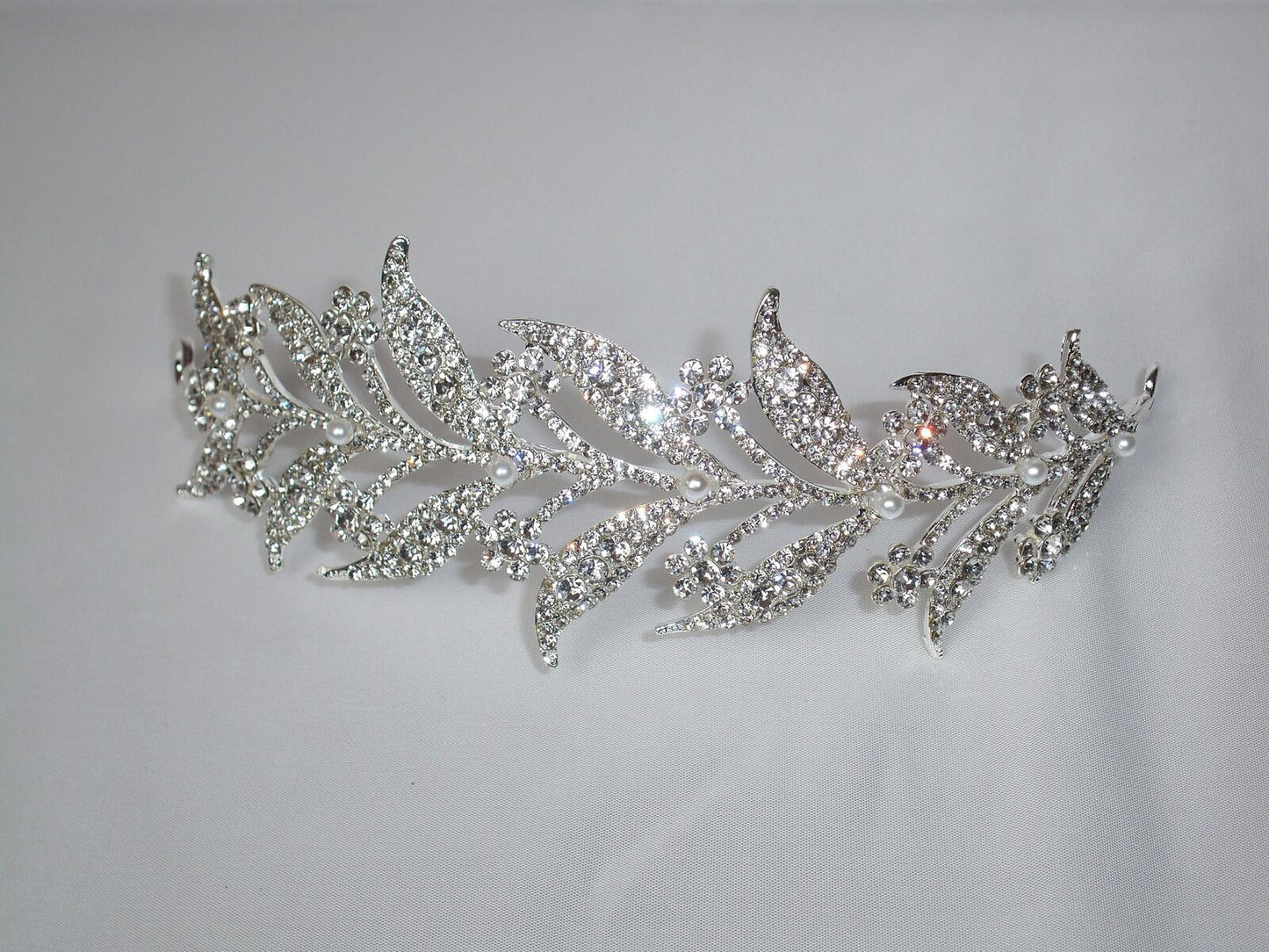 Silver Crystal Laurel Leaf Wedding Hair Tiara Crown: Bridal, Prom, Birthday