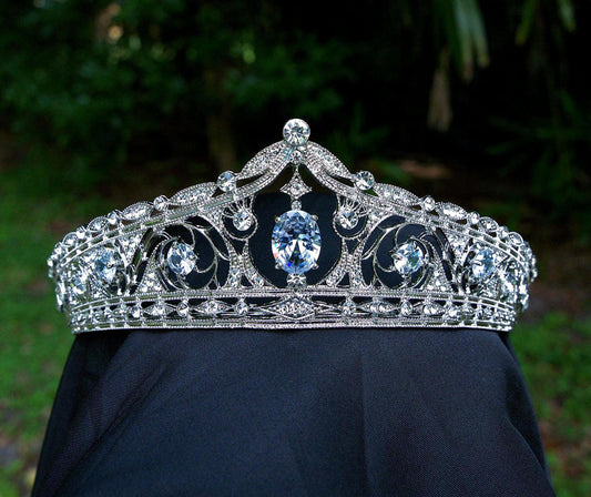 Vintage Silver Oval Crystal Gem Bridal Crown Birthday Wedding Gift Diadem