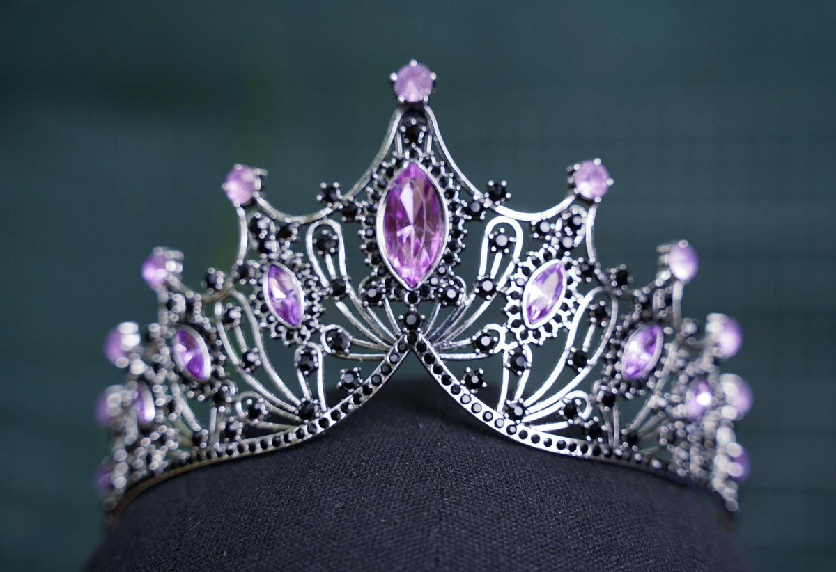 Tiered Black and Purple Tiara Bridal Gothic Crown Vintage Silver metal Birthday