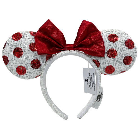 White Minnie Ears Headband Red Polka Dots
