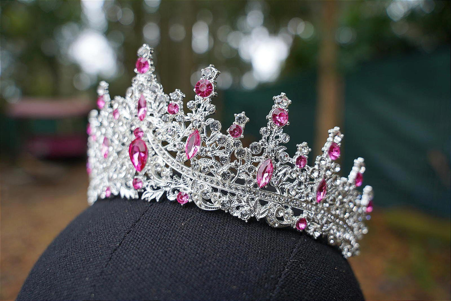 Icy Pink Crystal Silver Crown Tiara, Princess Tiara, Wedding Headband Bridal