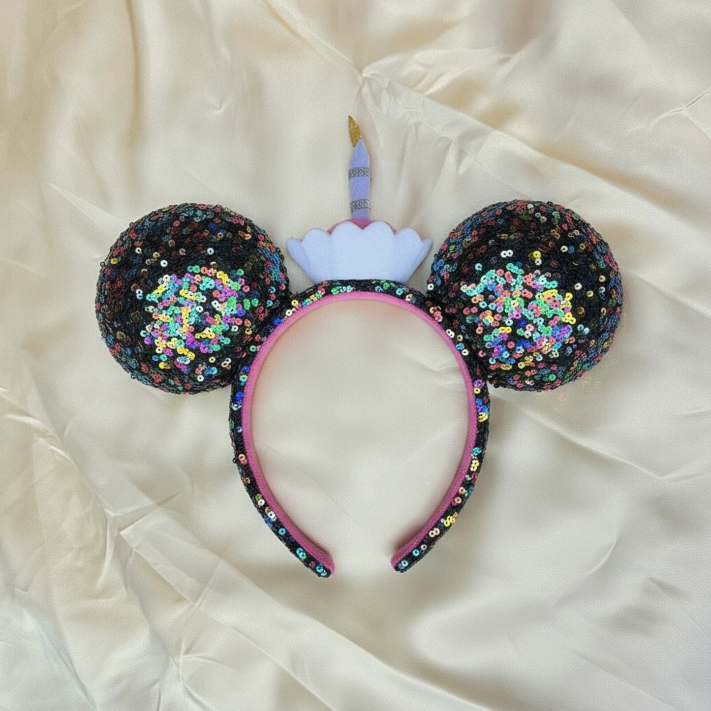 Happy Birthday Minnie Mickey Ears Cupcake Cake Sequined Headband