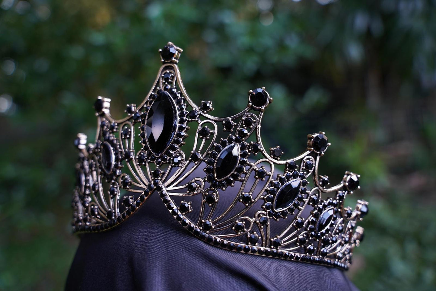 Tiered Gothic Black Crystal Crown Bridal Tiara Birthday Wedding Gift Diadem